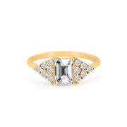 White Topaz Gemstone & Diamond Solid 14k Yellow Gold Ring