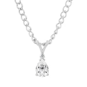 White Topaz Gemstone & Diamond Solid 14k White Gold Pendant