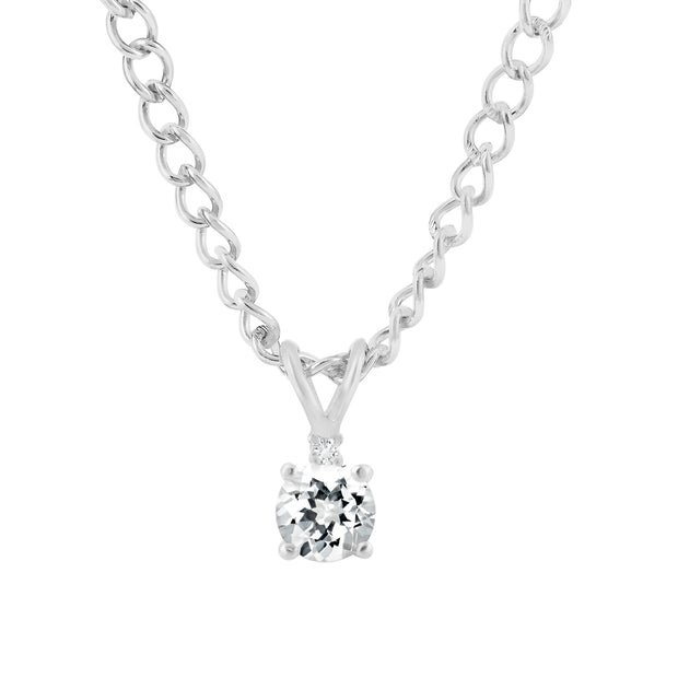 White Topaz Gemstone & Diamond Solid 14k White Gold Pendant