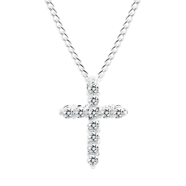 White Topaz Gemstone Solid 925 Sterling Silver Cross Pendant