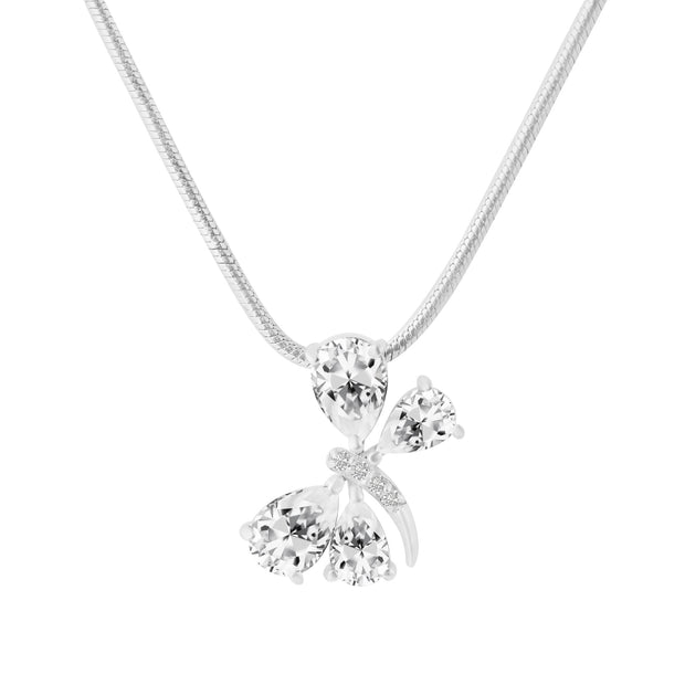 White Topaz Gemstone & Diamond Solid 925 Sterling Silver Pendant