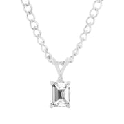 White Topaz Gemstone & Diamond Solid 14k White Gold Pendant