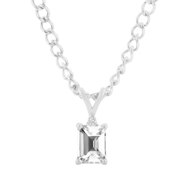 White Topaz Gemstone & Diamond Solid 14k White Gold Pendant