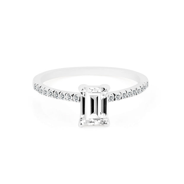 White Topaz & Diamond Gemstone Solid 14k White Gold Ring