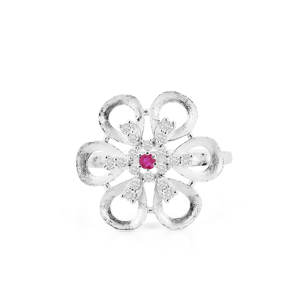 Ruby Gemstone & Diamond Solid 14k White Gold Ring