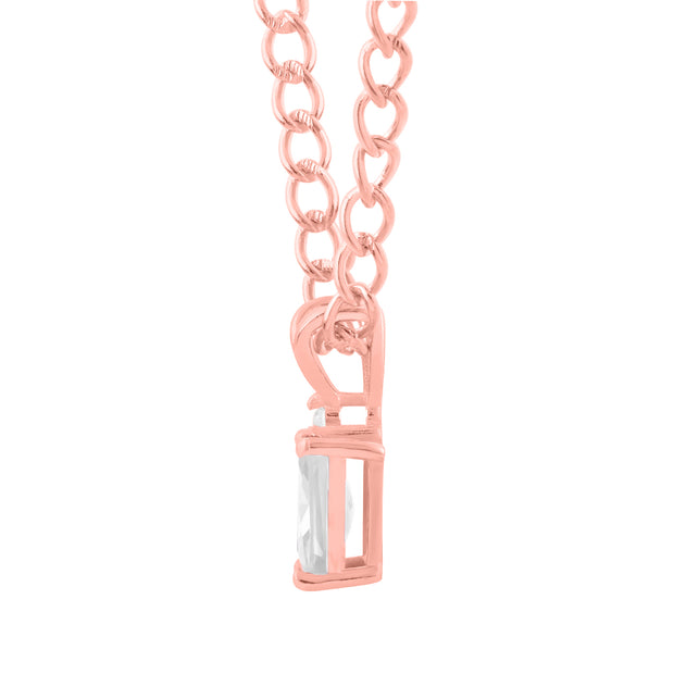 White Topaz Gemstone & Diamond Solid 14k Rose Gold Pendant