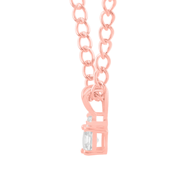 White Topaz Gemstone & Diamond Solid 14k Rose Gold Pendant