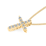White Topaz Gemstone Solid 14k Yellow Gold Cross Pendant
