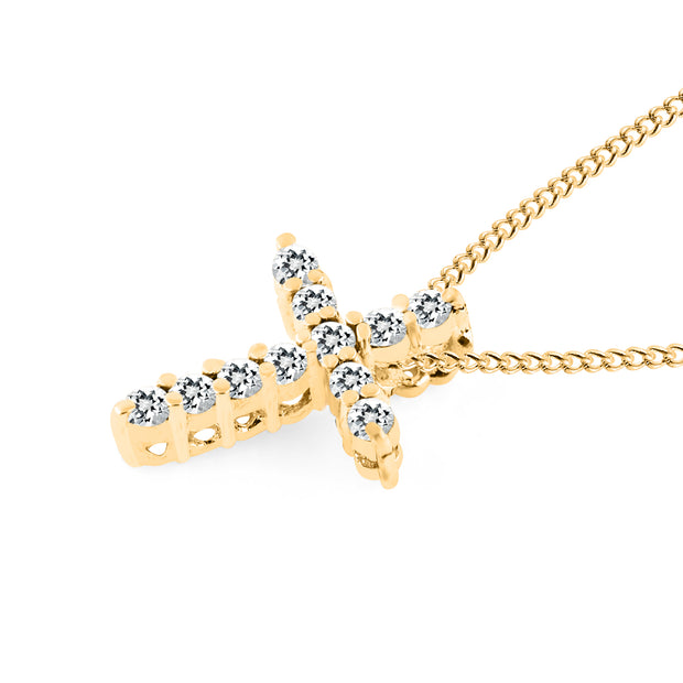 White Topaz Gemstone Solid 14k Yellow Gold Cross Pendant