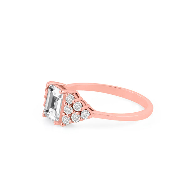 White Topaz Gemstone & Diamond Solid 14k Rose Gold Ring