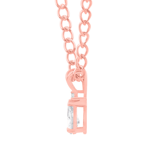 White Topaz Gemstone & Diamond Solid 14k Rose Gold Pendant