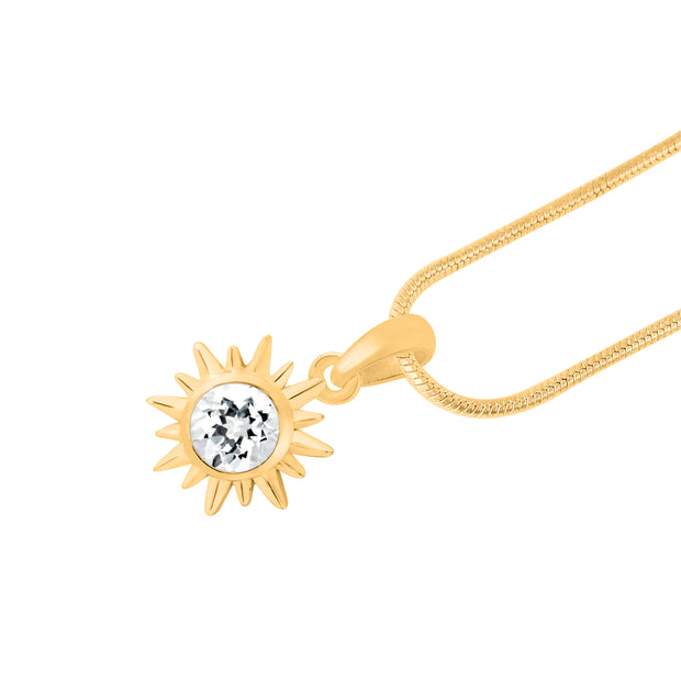 White Topaz Gemstone Solid 14k Yellow Gold Pendant