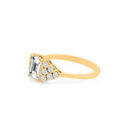 White Topaz Gemstone & Diamond Solid 14k Yellow Gold Ring