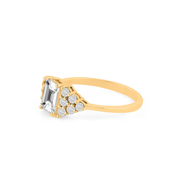 White Topaz Gemstone & Diamond Solid 14k Yellow Gold Ring
