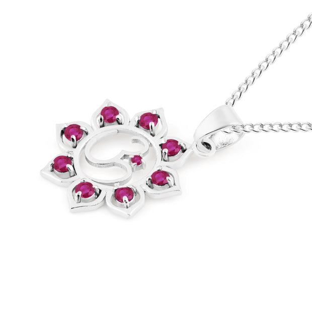 Ruby Gemstone Solid 925 Sterling Silver OM Pendant