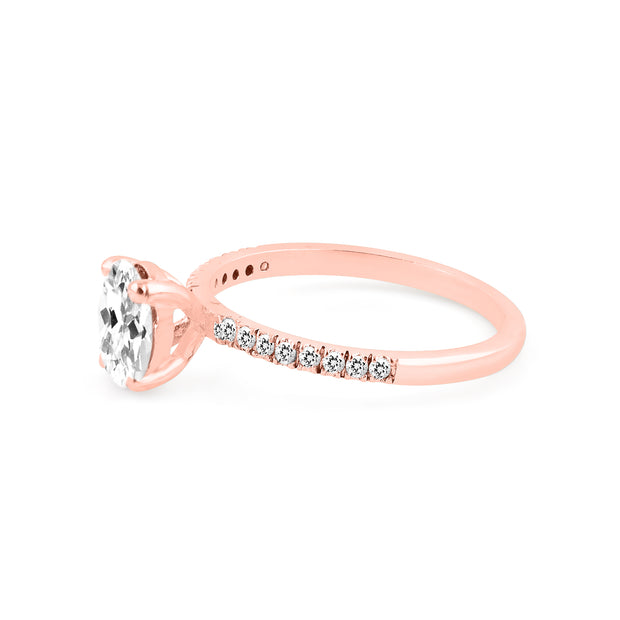 White Topaz Gemstone & Diamond Solid 14k Rose Gold Ring