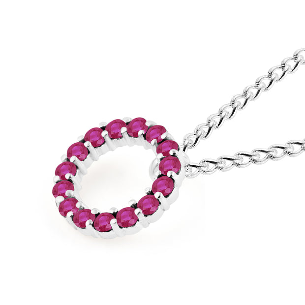 Ruby Gemstone Solid 14k White Gold Round Ring Pendant