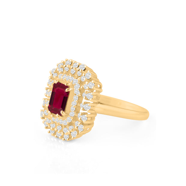 Ruby Gemstone & Diamond Solid 14k Yellow Gold Ring