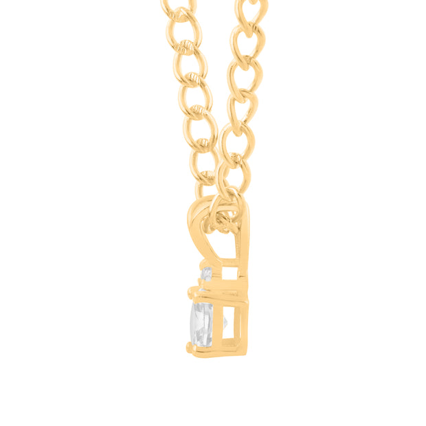 White Topaz Gemstone & Diamond Solid 14k Yellow Gold Pendant