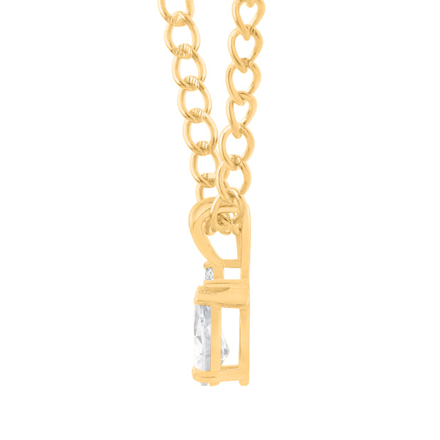 White Topaz Gemstone & Diamond Solid 14k Yellow Gold Pendant
