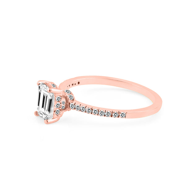 White Topaz & Diamond Gemstone Solid 14k Rose Gold Ring