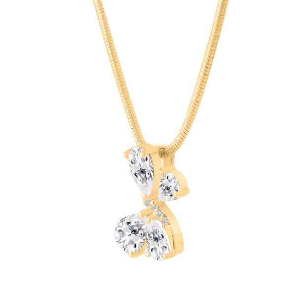 White Topaz Gemstone & Diamond Solid 14k Yellow Gold Pendant