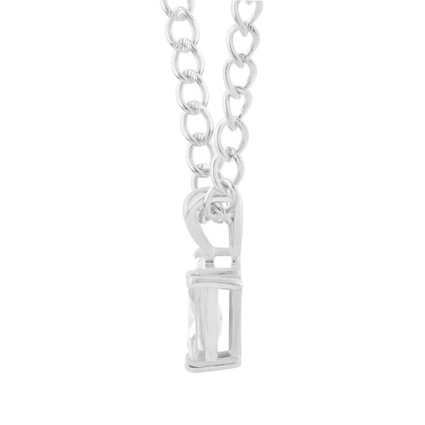 White Topaz Gemstone & Diamond Solid 14k White Gold Pendant