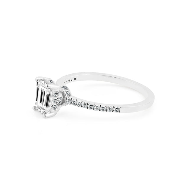White Topaz & Diamond Gemstone Solid 14k White Gold Ring