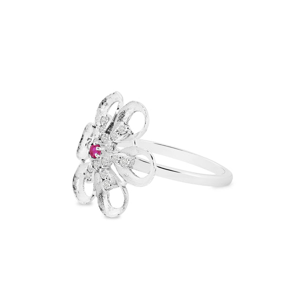 Ruby Gemstone & Diamond Solid 14k White Gold Ring