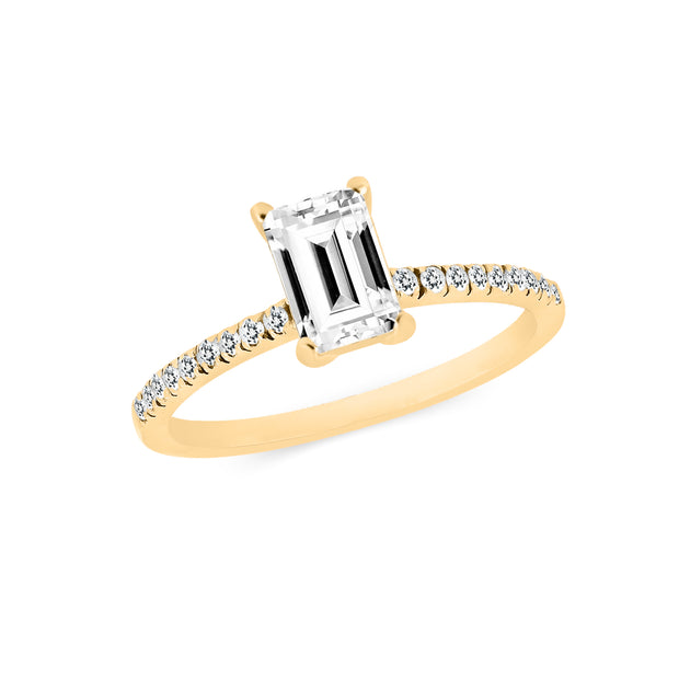 White Topaz & Diamond Gemstone Solid 14k Yellow Gold Ring