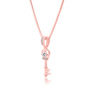 White Topaz Gemstone & Diamond Solid 14k Rose Gold Key Pendant