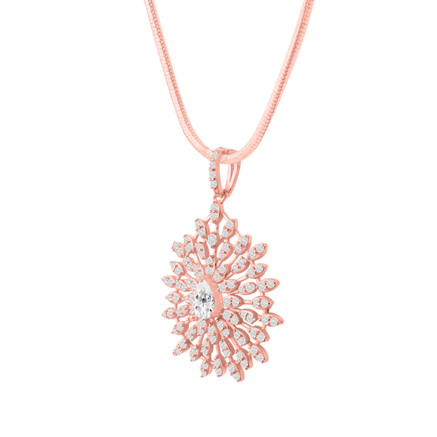 White Topaz Gemstone Solid 14k Rose Gold Pendant
