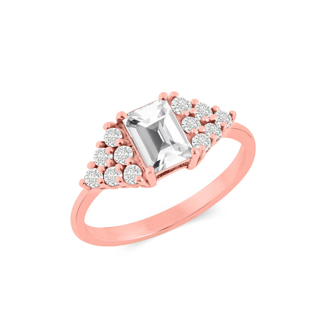 White Topaz Gemstone & Diamond Solid 14k Rose Gold Ring