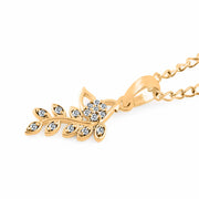 White Topaz Gemstone Solid 14k Yellow Gold Leaf Pendant