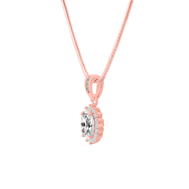 White Topaz Gemstone & Diamond Solid 14k Rose Gold Pendant