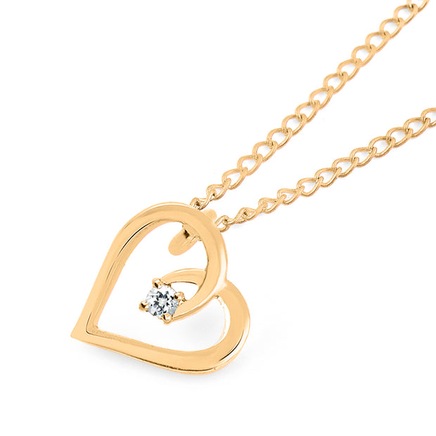 White Topaz Gemstone Solid 14k Yellow Gold Heart Pendant