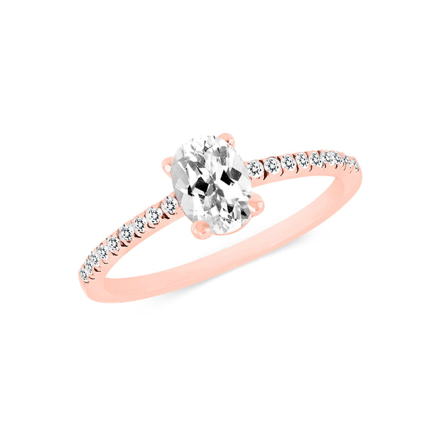White Topaz Gemstone & Diamond Solid 14k Rose Gold Ring