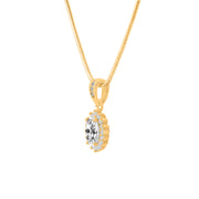 White Topaz Gemstone & Diamond Solid 14k Yellow Gold Pendant