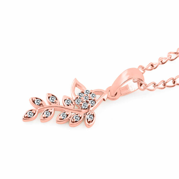 White Topaz Gemstone Solid 14k Rose Gold Leaf Pendant