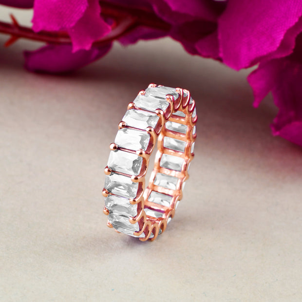 White Topaz Gemstone Solid 14k Rose Gold Ring