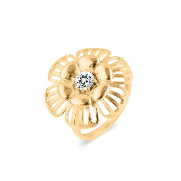 White Topaz Gemstone Solid 14k Yellow Gold Ring