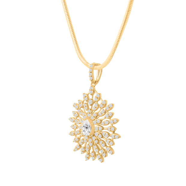 White Topaz Gemstone Solid 14k Yellow Gold Pendant