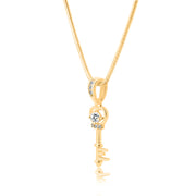 White Topaz Gemstone & Diamond Solid 14k Yellow Gold Key Pendant