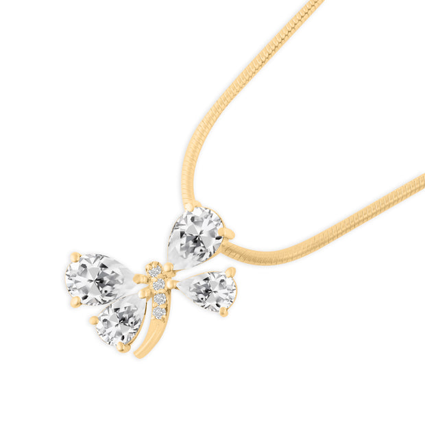 White Topaz Gemstone & Diamond Solid 14k Yellow Gold Pendant