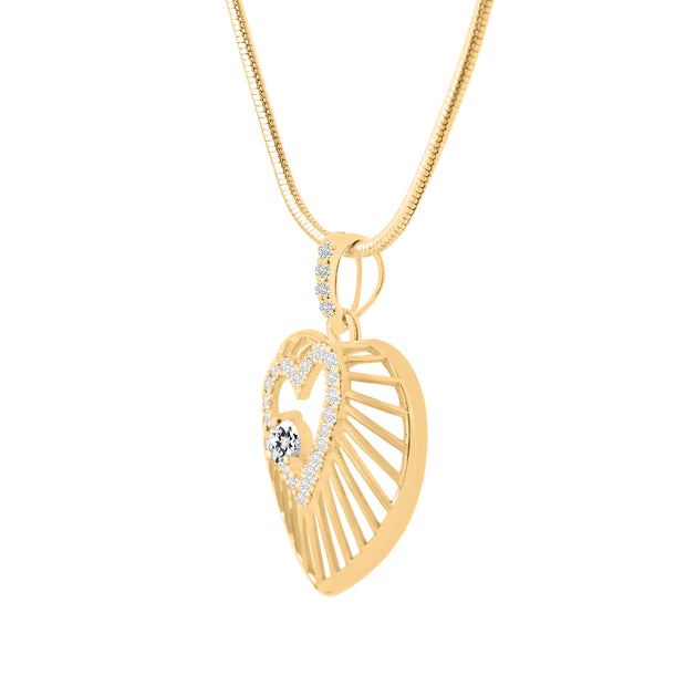 White Topaz Gemstone & Diamond Solid 14k Yellow Gold Heart Pendant