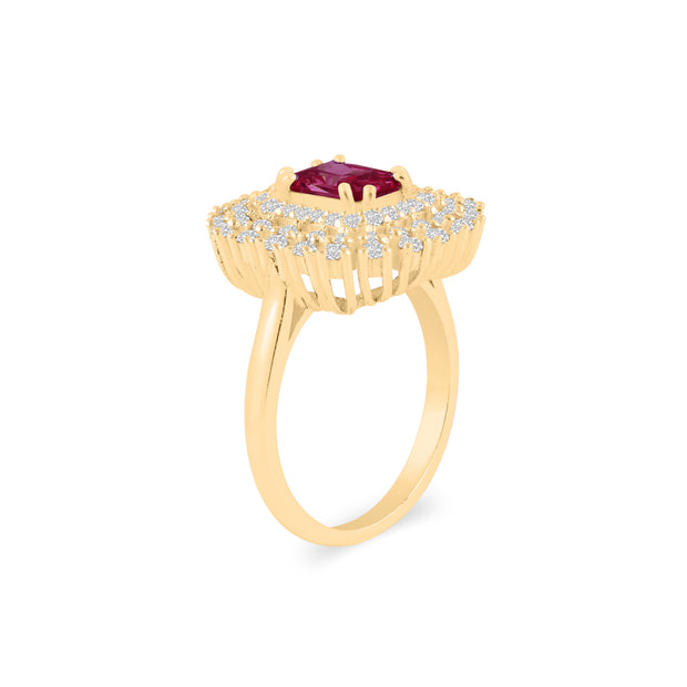 Ruby Gemstone & Diamond Solid 14k Yellow Gold Ring