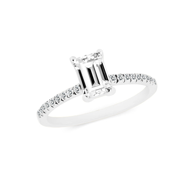 White Topaz & Diamond Gemstone Solid 14k White Gold Ring