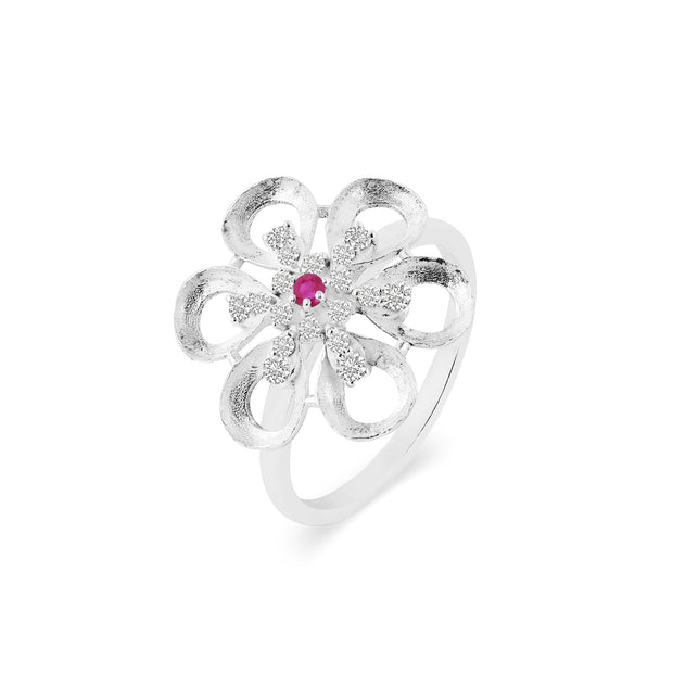 Ruby Gemstone & Diamond Solid 14k White Gold Ring