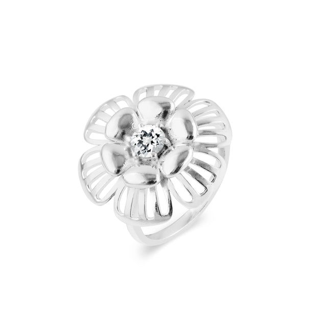 White Topaz Gemstone Solid 14k White Gold Ring