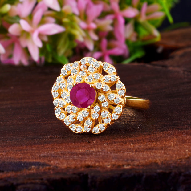 Ruby Gemstone & Diamond Solid 14k Yellow Gold Ring
